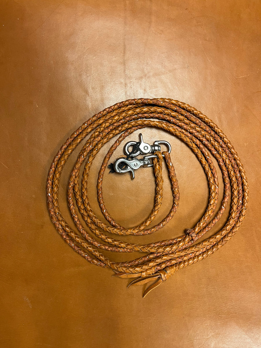 Rênes Romal tressées à la main, Rênes Romal style californien, Rênes Romal 10 tresses, Rênes Romal Regular 55 po. avec connecteurs de rênes, - Canada